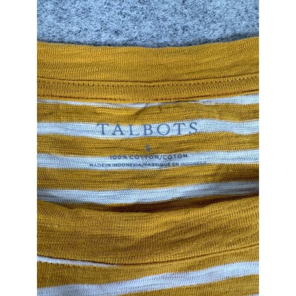 Talbots Small Womens Top Yellow White 3/4 Sleeve Striped Cotton Round Neck - Picture 7 of 12
